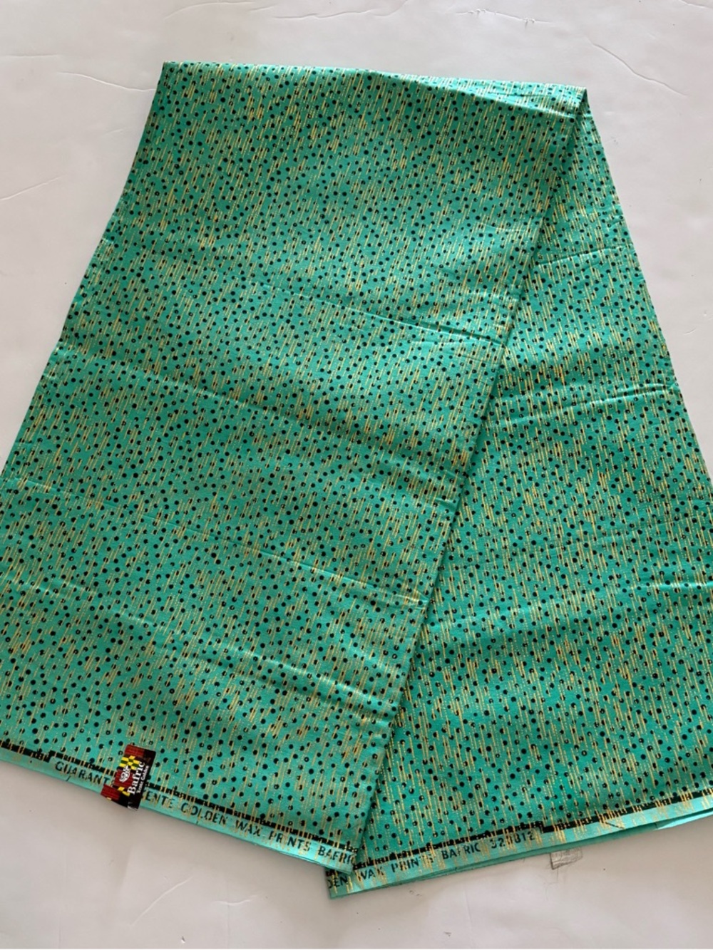 Vibrant Green and Scattered Black Dots with Metallic Gold Accents Cotton Fabric
